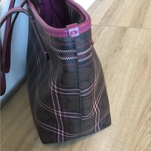 Vintage Coach NY Field Plaid Zip Top Tote Shoulder Bag Signature C’s & Dustbag - Picture 5 of 14